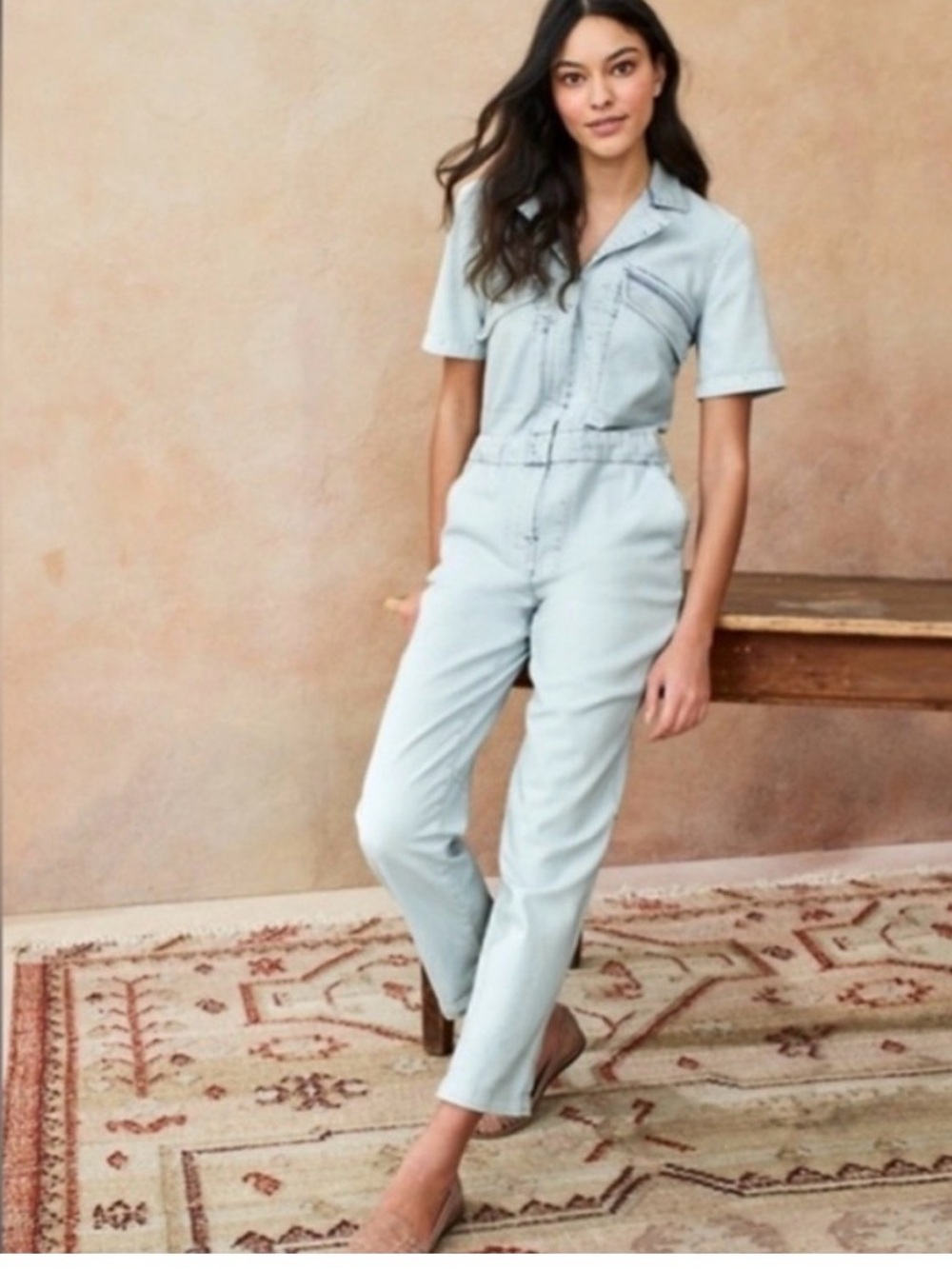 Faherty Light Wash Denim Jumpsuit - Short Sleeve